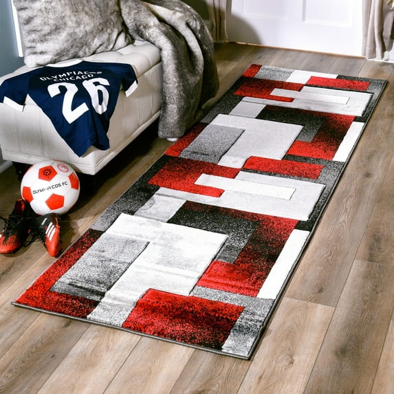 MDA Rug Imports Orelsi Collection Abstract Area Rug Black/Red 2'8'' X 11'10'' Geometric,Abstract 12' Runner Indoor,Accent Red Rectangle