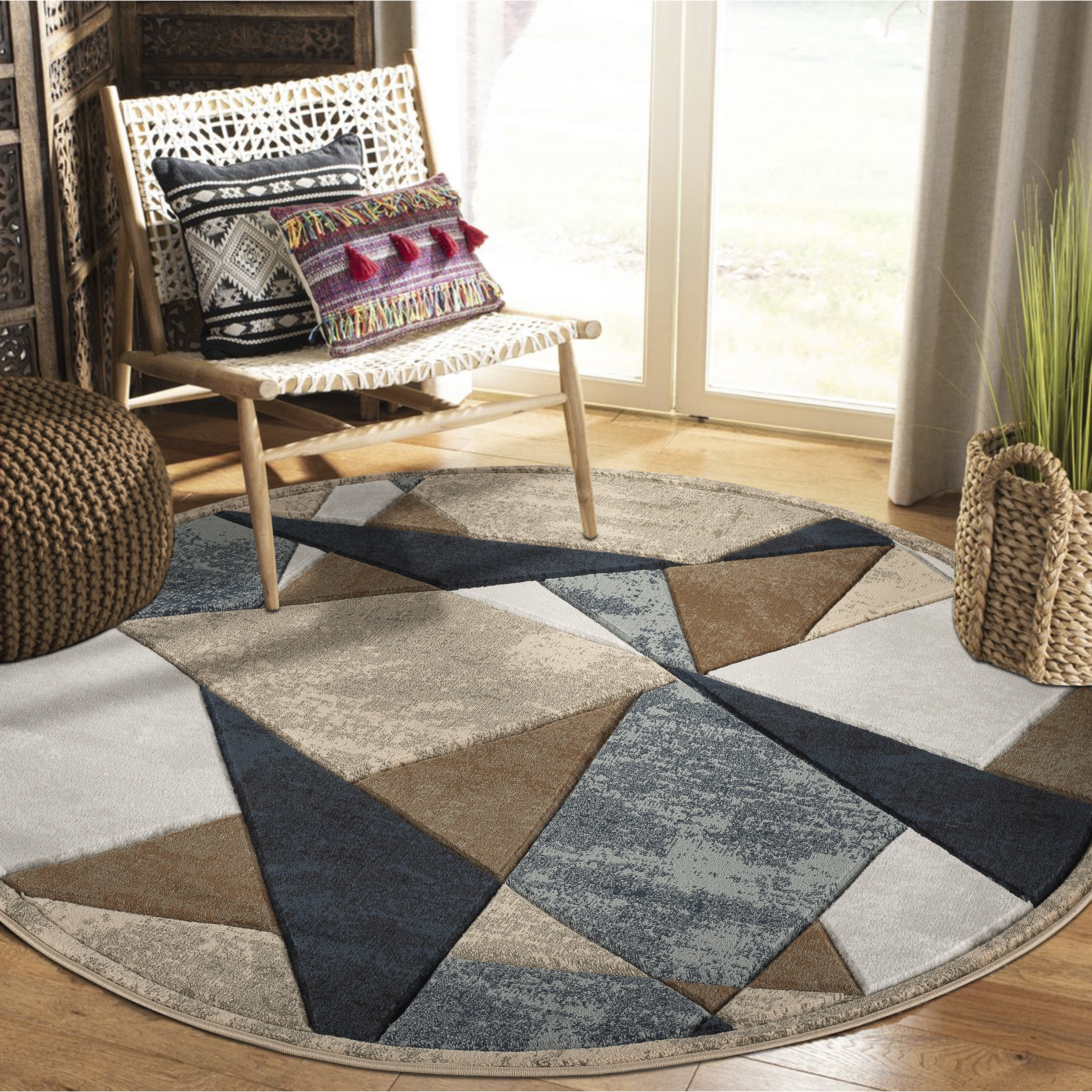 MDA Rug Imports Orelsi Collection Abstract Area Rug Brown/Dark Blue 5'2 ...