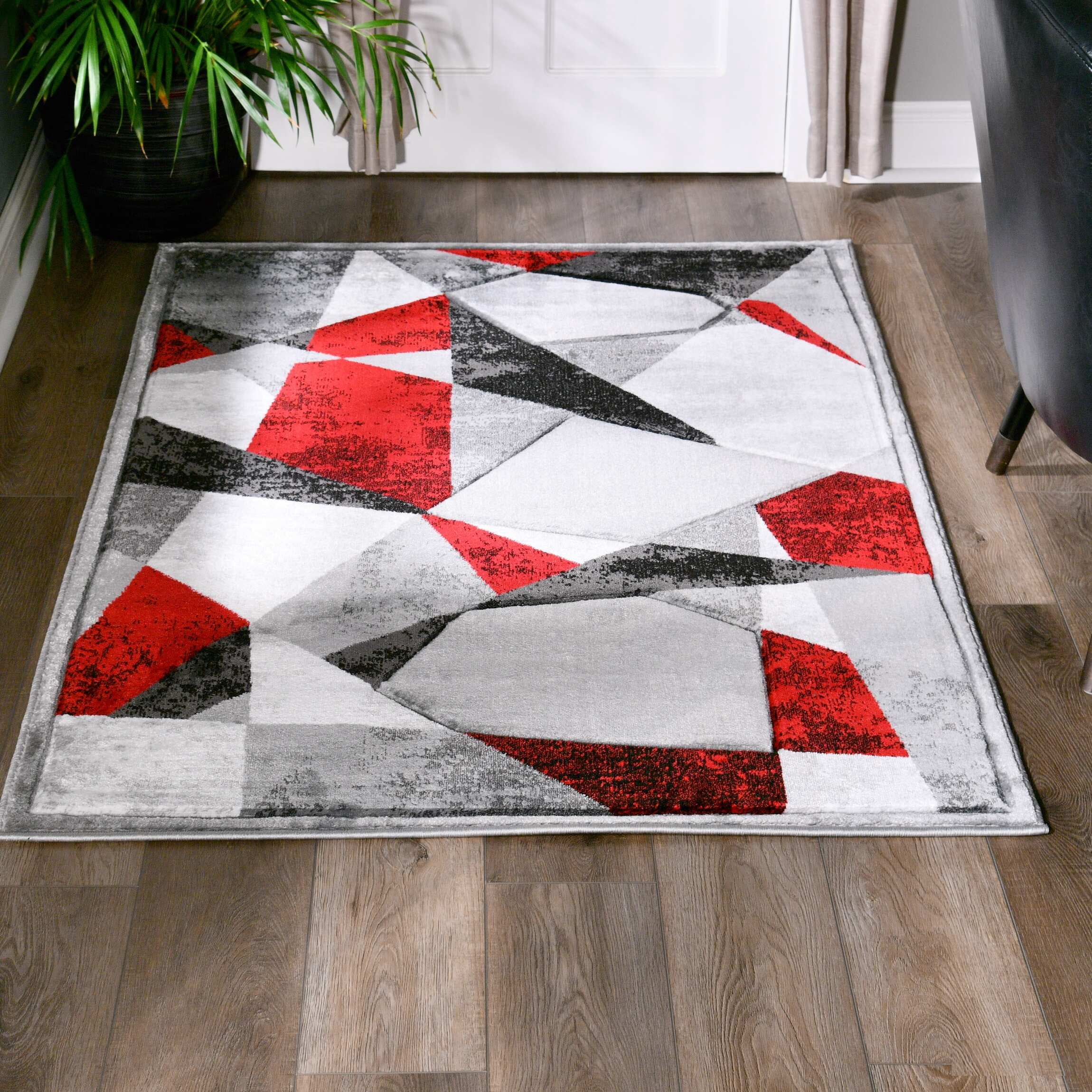 MDA Rug Imports Orelsi Collection Abstract Area Rug Red/Grey 3'9'' X 5 ...