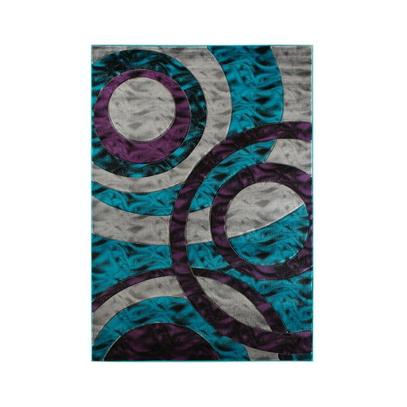 MDA Rug Imports Orelsi Collection Abstract Area Rug Turquoise/Purple 3'9" x 5'9" Abstract, Geometric Stain Resistant 4' x 6' Accent, Indoor Entryway,
