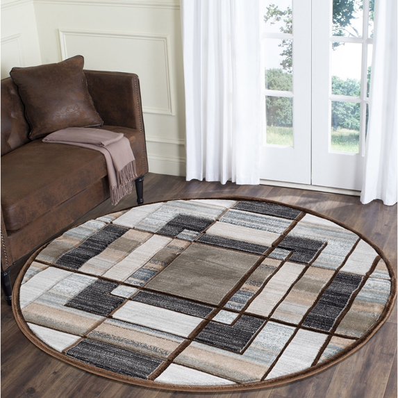 MDA Rug Imports Orelsi Collection Abstract Area Rug with Hand Carved Accents Grey/Blue 5'2" Round 5' Round Indoor,Accent Brown Round