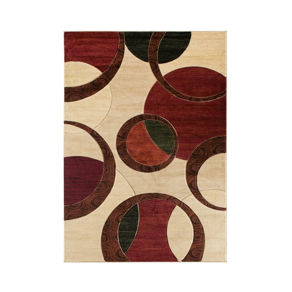 MDA Rug Imports Orelsi Collection Abstract Geometric Circles Area Rug Beige/Red 8'1" Round 8' Round Indoor,Accent Red Round
