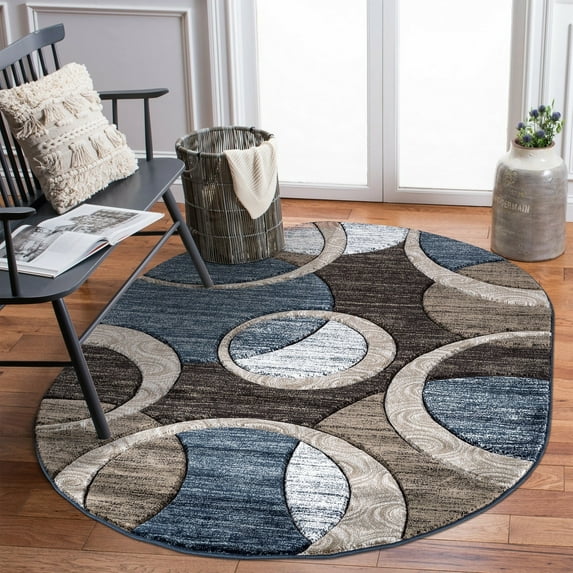 MDA Rug Imports Orelsi Collection Abstract Geometric Circles Area Rug Brown/Grey 5'2" x 7'5" Oval 5' x 8' Indoor,Accent Grey Oval