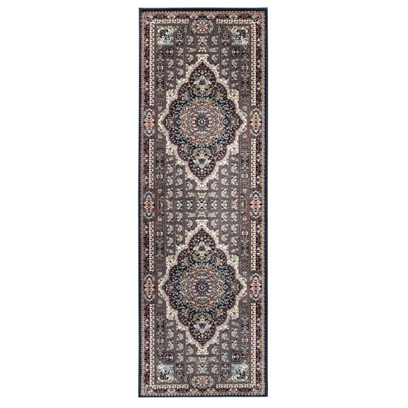 MDA Home Prime Navy Blue/Multi-Color Polyester Area Rug - 2'8" x 8'1" Runner