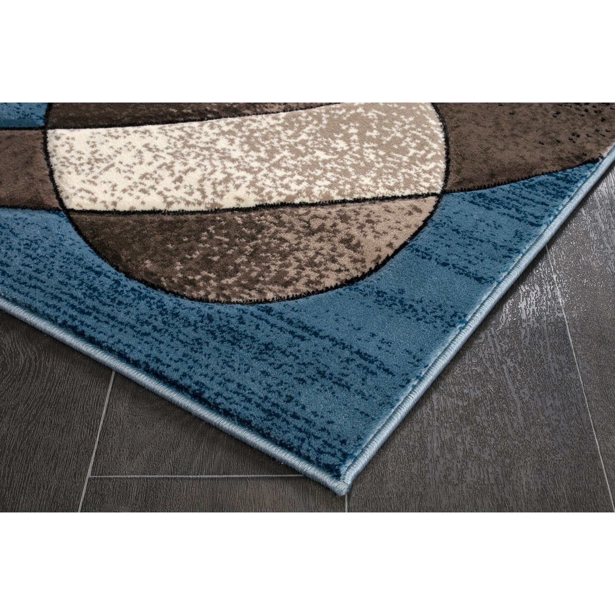 Serene Abstract Blue 47" x 31" Synthetic Easy-Care Area Rug