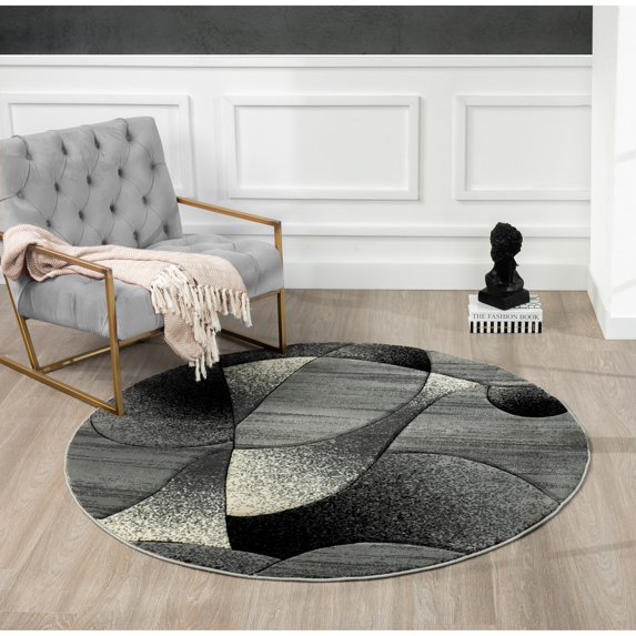 MDA Rug Imports Rhodes Collection Abstract Designed Area Rug Grey/Anthracite 5'2'' Round 5' Round Living Room,Dining Room,Bedroom Round