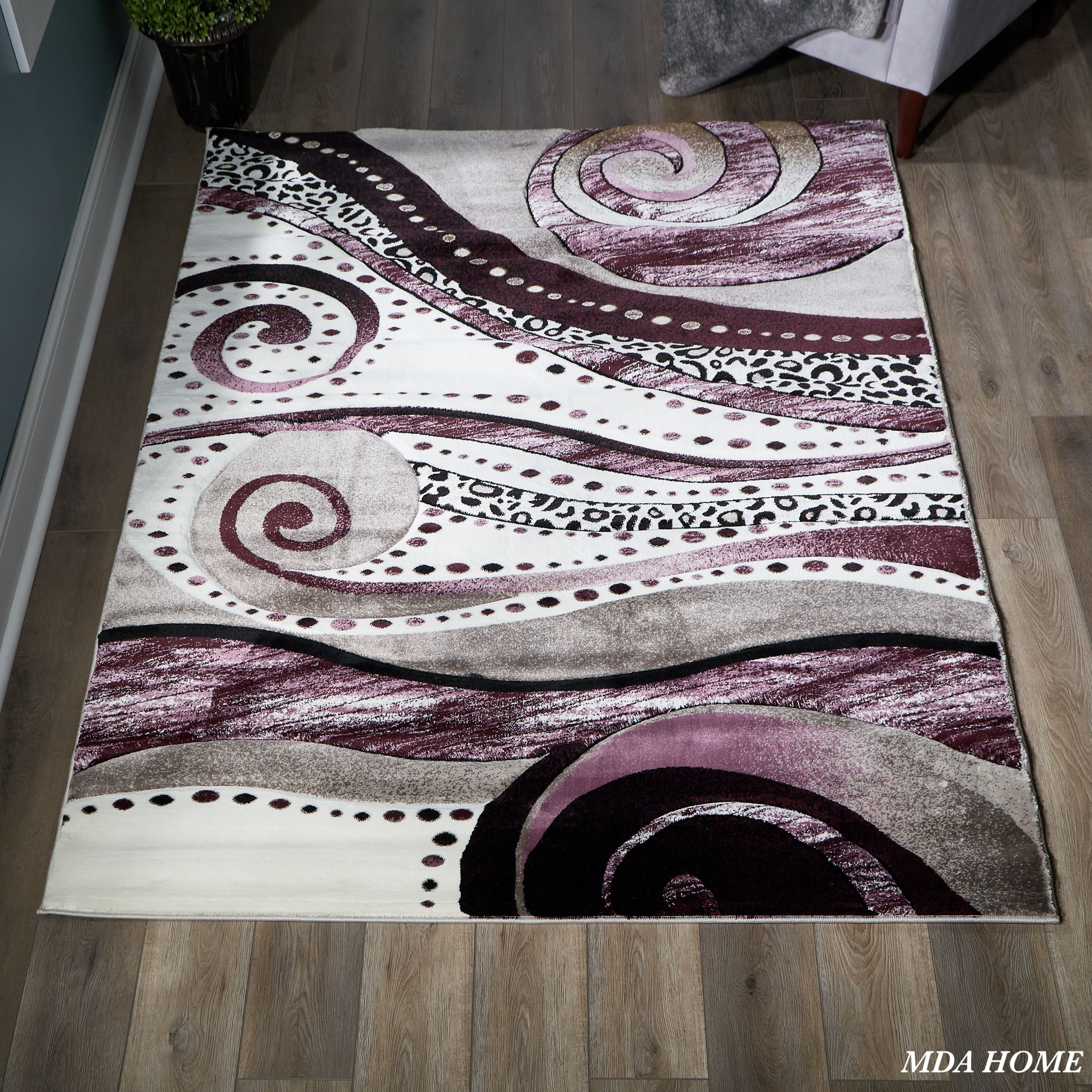 Rhodes Purple Abstract Reversible Synthetic 4' x 6' Area Rug