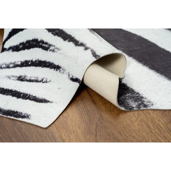 MDA Home Rio Black/White Faux Zebra Hide Microfiber Printed Rug