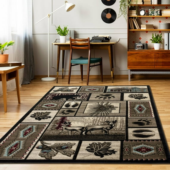 MDA Rug Imports Wildlife Collection Area Rug Beige,Brown 8'1'' X 10'5'' 8' x 10' Black,Brown,Gold Rectangle