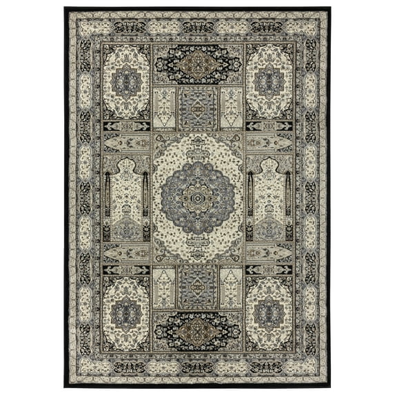 MDA Home Vaso Black/Cream Traditional Polypropylene Area Rug - 3'9'' x 5'9''