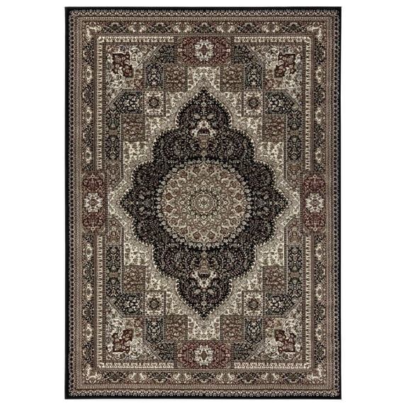 MDA Rugs Imports Vaso Collection Traditional Polypropylene Area Rug Black 5'2'' X 7'5'' 5' x 8' Cream