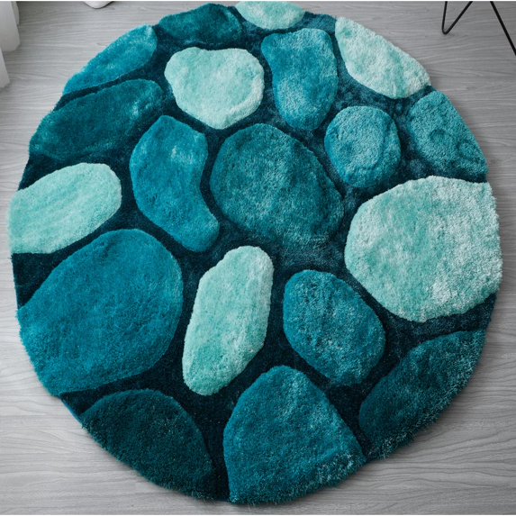 MDA Rugs Mateos Shag Blue Stone Contemporary Area Rug 7' Round 6' Round Round