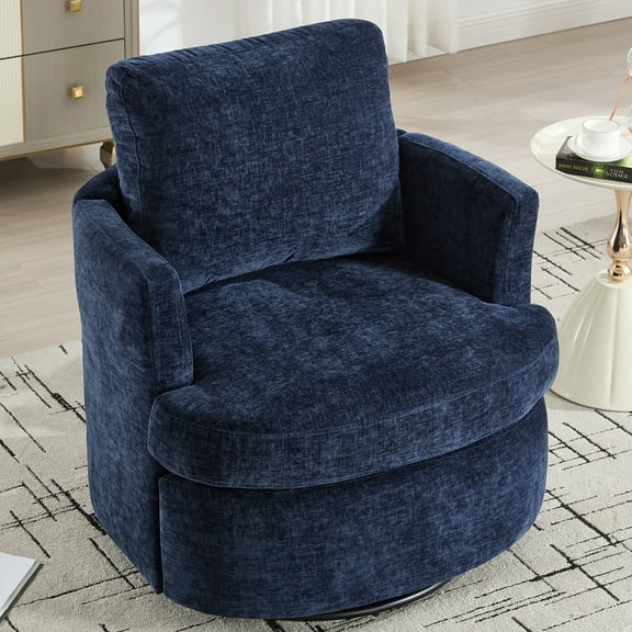 MDAQMD 31.5"Round Swivel Chair Blue,Sturdy Metal Base,Upholstered Comfy Swivel Accent Chairs,Cushion Armchairs,Modern Single Sofa Chair for Living Room