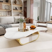 MDAQMD 41.7" Marble Coffee Table with Storage Drawer Open Shelf with Cloud Shaped Tabletop & Gold Stainless Steel Base Modern Coffee Table for Living Room Home Decor