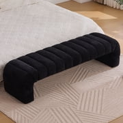 MDAQMD 66.7"Bedroom End Of Bed Bench Comfortable End Of Bed Ottoman Modern Chenille Extra Wide Entryway Daybed Chaise Living Room Entryway Bench Black