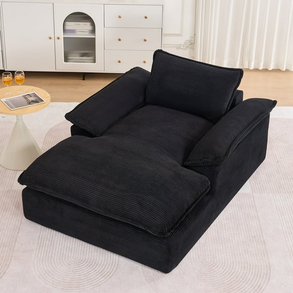 MDAQMD 66.9" Oversized Chaise Lounge Chair Boneless Sofa Comfy Large Reading Chair with Armrests and Pillow Upholstered Corduroy Couch for Living Room Black