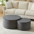 thumbnail image 1 of MDAQMD Grey Round Nesting Coffee Table Set of 2, Comfy Corduroy Footrest Ottoman Set of 2,5-in-1 Modern Circle Foam Ottoman, Footrest, Side Table, Coffee Tables, or Bed-end Stools, No Assembly, 1 of 9