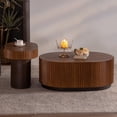 thumbnail image 1 of Shaiailed Oval Coffee Table Set of 2 Modern Wave Stripe Wooden Fluted Center Table Solid Wood Pedestal Side Table Tea Table for Living Room Bedroom Dark Brown, 1 of 8