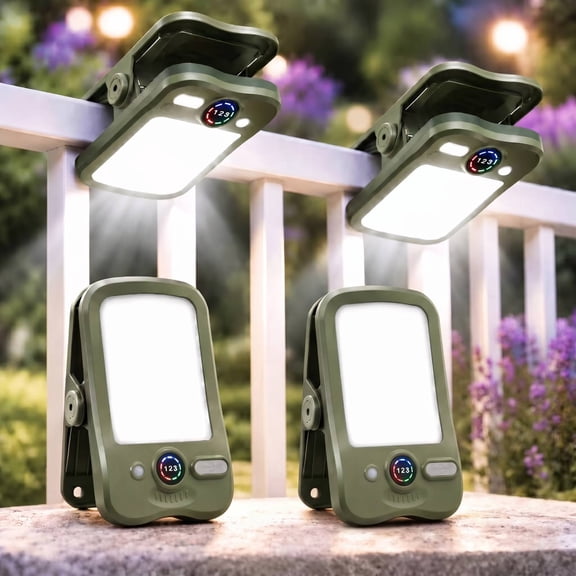 MDCMDCM 2-Pack, 3-in-1 Portable LED Camping Lantern, Solar & USB Rechargeable, Water-Resistant Light with Smart Display for Outdoor & Emergency (Green))