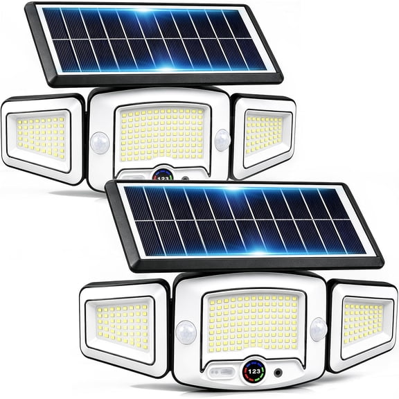 MDCMDCM 2 Pack Solar Motion Sensor Outdoor Lights, 231 LED Security Flood Lights with USB Charging, IP65 Waterproof, Adjustable Solar Wall Lights for Garage Yard Fence Porch