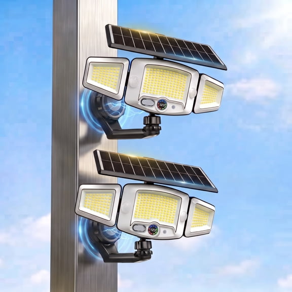 MDCMDCM 2Pack Magnetic Solar Light, Larger Solar Panel, Battery Level Display, 231 LED 3 Heads Motion Sensor Security Light, IP65 Waterproof, 350° Adjustable Flood Light for Garage, Yard, Patio