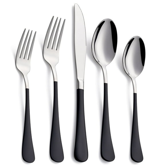 MDEALY 20-Piece Black Silverware Set for 4, 18/0 Stainless Steel Flatware Cutlery Utensils Set, Include Dinner Knives,Dinner Forks,Dinner Spoons,Salad Forks,Teaspoons,Dishwasher Safe