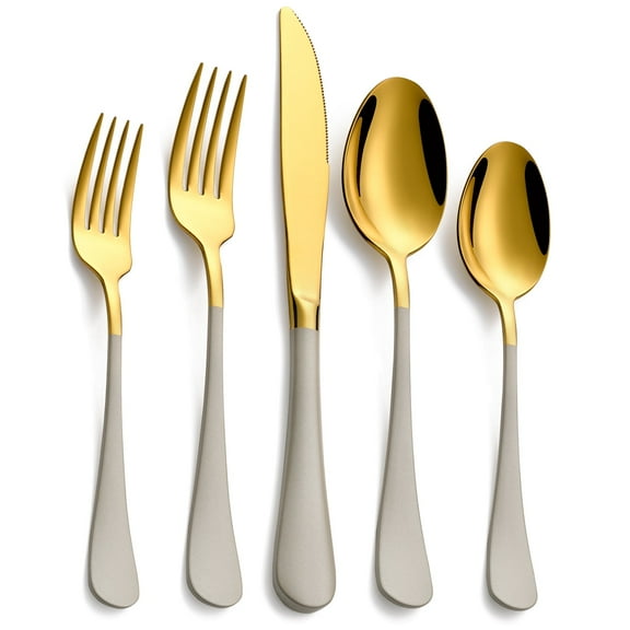 MDEALY 20-Piece Gold and Grayish Silverware Set for 4, 18/0 Stainless Steel Flatware Cutlery Utensils Set, Include Dinner Knives,Dinner Forks,Dinner Spoons,Salad Forks,Teaspoons,Dishwasher Safe
