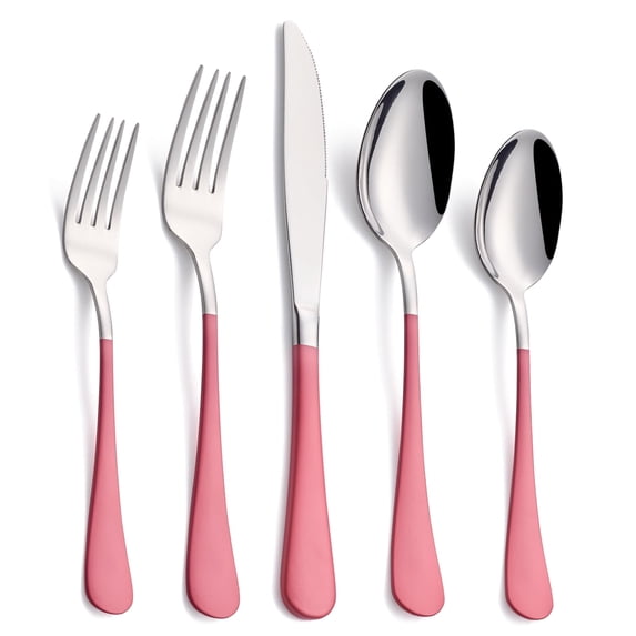 MDEALY 20-Piece Pink Silverware Set for 4, 18/0 Stainless Steel Flatware Cutlery Utensils Set, Include Dinner Knives,Dinner Forks,Dinner Spoons,Salad Forks,Teaspoons,Dishwasher Safe