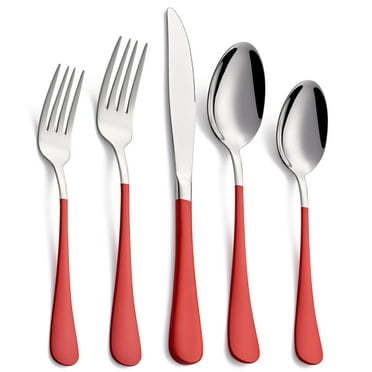 MDEALY 20-Piece Red Silverware Set for 4, 18/0 Stainless Steel Flatware Cutlery Utensils Set, Include Dinner Knives,Dinner Forks,Dinner Spoons,Salad Forks,Teaspoons,Dishwasher Safe