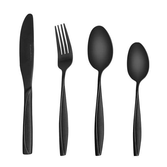 MDEALY 24-Piece Black Silverware Utensils Set Good Quality Stainless Steel Flatware Cutlery Service for 6 Include Dinner Knife Forks Spoon Teaspoons Elegant Mirror & Matte Handle Polished Gift