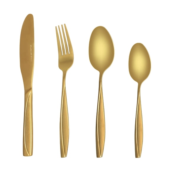 MDEALY 24-Piece Gold Silverware Kitchen Utensils Set Good Quality Stainless Steel Flatware Cutlery Service for 6 Include Dinner Knife Forks Spoon Teaspoons Elegant Mirror & Matte Handle Polished Gift