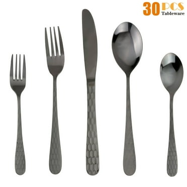MDEALY 30-Piece Black Silverware Flatware Cutlery Set, Stainless Steel Kitchen Utensils Service for 6, Include Dinner Knife,Dinner Fork,Dinner Spoon,Salad Fork,Teaspoon, Dishwasher Safe, Elegant Gift