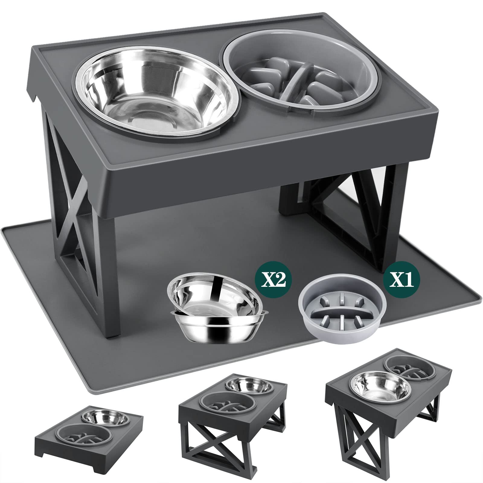 MDEHOPET Elevated Dog Bowls YPF5 with Mat for Middle Breeds, 3