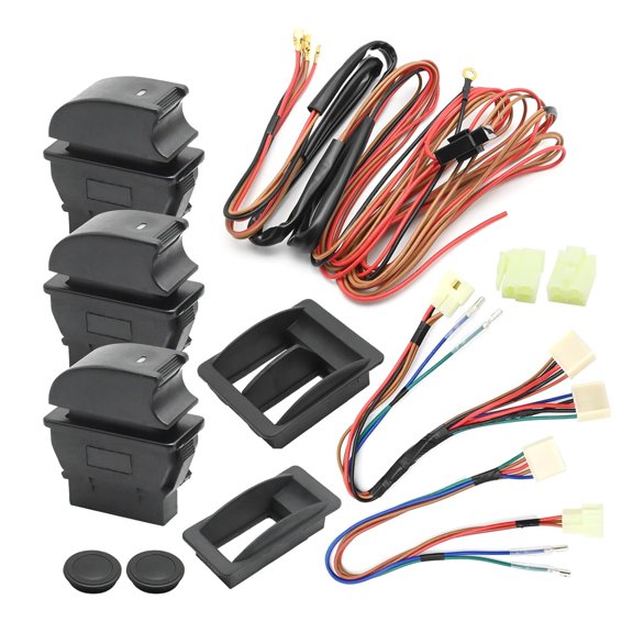 MDEOOSKY 12V Universal Power Windows Switch Kit, Plastic Wiring Harness kit, DIY Conversion to Power Windows for 2 Door Vehicles