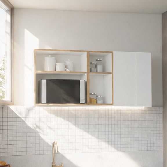 MDF 59 Inch Wide Two-Door Wall Cabinet with Dish Drying Rack for Kitchen, Garage, Laundry