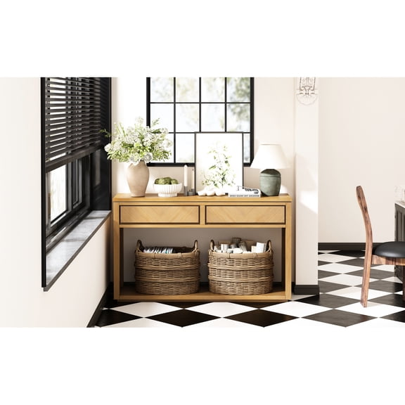 MDF Console Table with Chevron Pattern, 55 - inch for Displaying Items in Living Areas