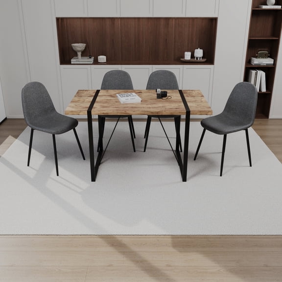 MDF Dining Table Set with Metal Frame and Suede Chairs / Industrial Style for Kitchen Decor