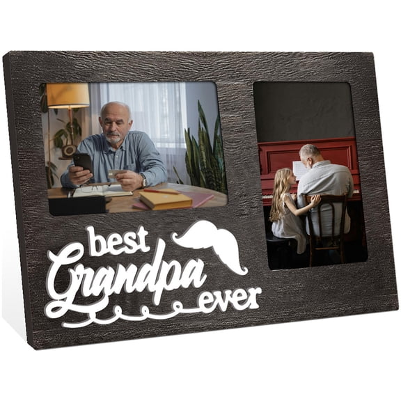 MDF Double Photo Frames Display Photo Frame Rectangle with Word Best Grandpa Wing 200x320mm for diy