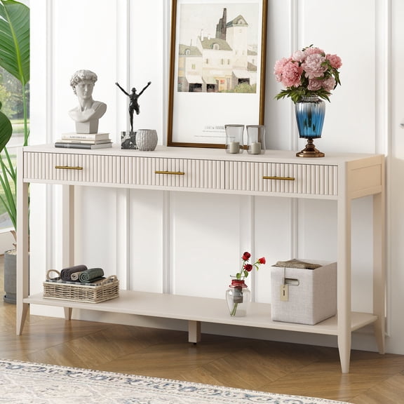 MDF Entryway Console Table with Vertical Stripe Drawers for Hallway Living Room Foyer Offers Convenient Storage and Easy Assembly