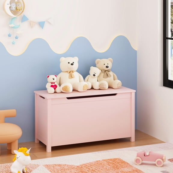 MDF Kids Wooden Toy Storage Box with Safety Hinged Lid for Ages 2+, 2.7 Cubic Feet Large Storage Chest, Easy 15-Min Assembly