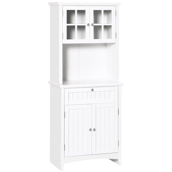 MDF Kitchen Hutch with Framed Glass Doors and Adjustable Shelves for Keeping Items Dust - free in Kitchen