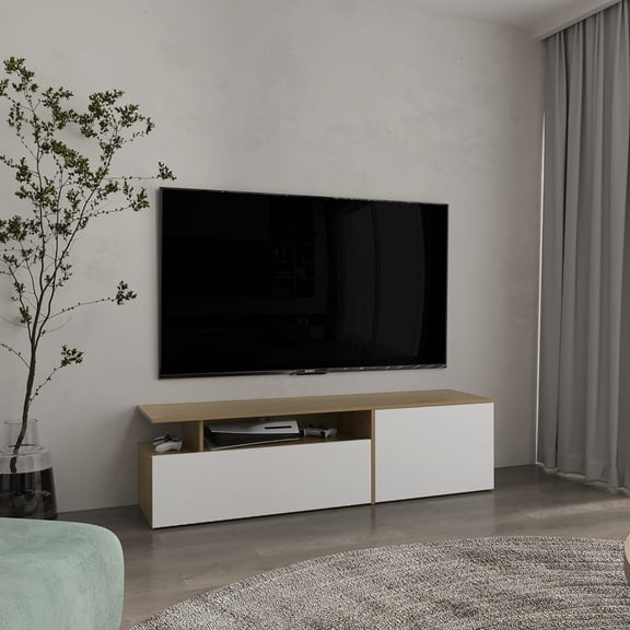 MDF Material - Floating Design with Cable Management - For Living Room / Saves Floor Space and Keeps Area Clutter - Free