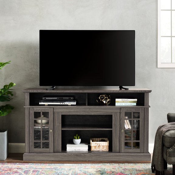MDF Media Stand with Dark Walnut Finish and Cable Management for 65 TVs at Home