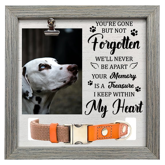 MDF Pet Photo Frames for Tabletop Display Photo Frame Square Wood with Word Gray Paw Print 230x230mm for DIY