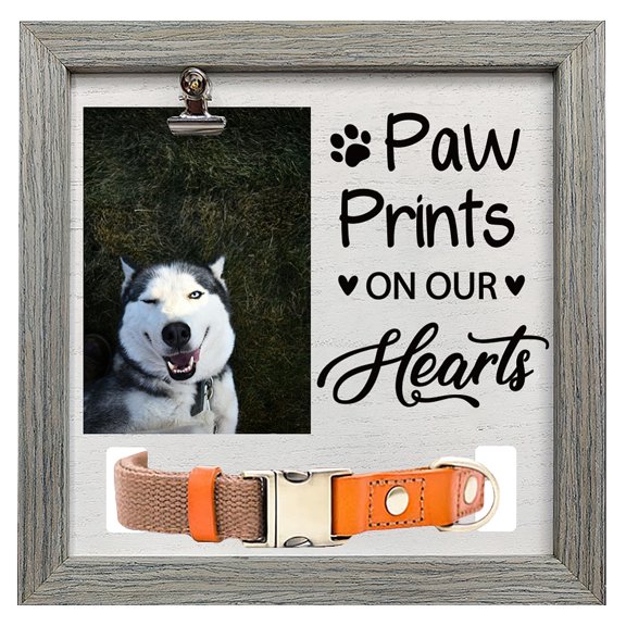 MDF Pet Photo Frames for Tabletop Display Photo Frame Square with Word Gray Paw Print 23x23cm