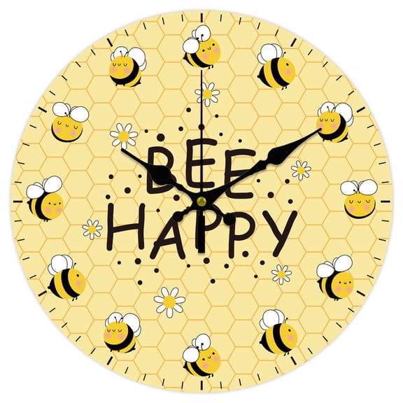 MDF Printed Wall Clock for Home Living Room Bedroom Decoration Flat Round Bees 300mm