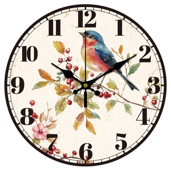 MDF Printed Wall Clock for Home Living Room Bedroom Decoration Flat Round Bird 300mm