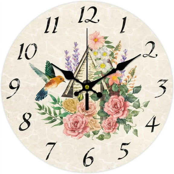 MDF Printed Wall Clock for Home Living Room Bedroom Decoration Flat Round Flower 300mm