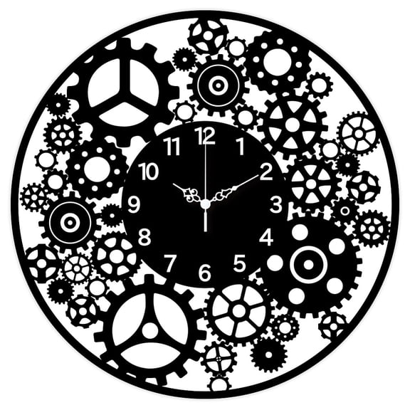 MDF Printed Wall Clock for Home Living Room Bedroom Decoration Flat Round Gear 300mm MDF