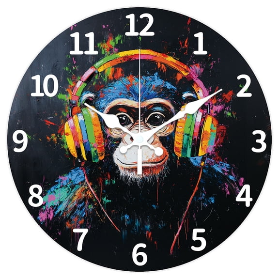 MDF Printed Wall Clock for Home Living Room Bedroom Decoration Flat Round Monkey 300mm diy